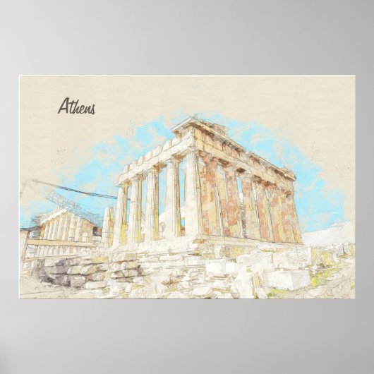 Acropolis Hill in Athene, Griekenland – Vintage Tr Poster (Voorkant)