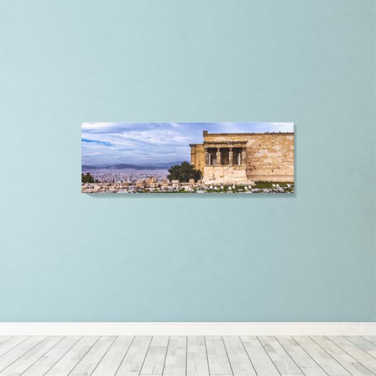Acropolis met troebele hemel als achtergrond, Athe Canvas Afdruk (Insitu (Houten vloer))