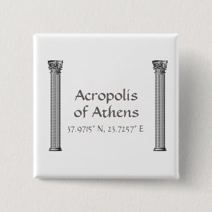 Acropolis van Athene Latitude-lengte Vierkante Button 5,1 Cm