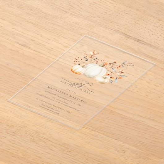 ACRYL 30e Verjaardag Witte Pompoen Fall Bladeren Acryl Uitnodigingen (Laagn)