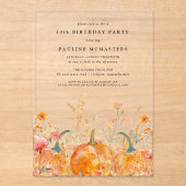 ACRYL 50e Verjaardag Herfst Pompoen Wildflower Uitnodigingen (Voorkant)