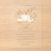 ACRYL 80e verjaardag Witte pompoen val bladeren Uitnodigingen (Voorkant)