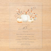 ACRYL 85e Verjaardag Witte Pompoen Fall Bladeren Acryl Uitnodigingen (Voorkant)