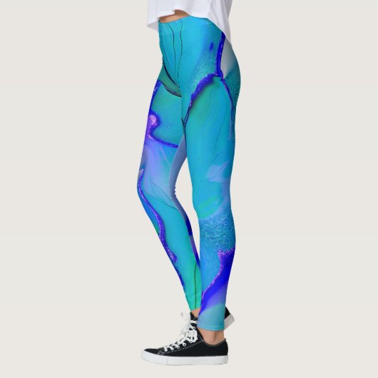 Acryl Abstract Creatief Blauw, Paarse en Groen Leggings (Links)