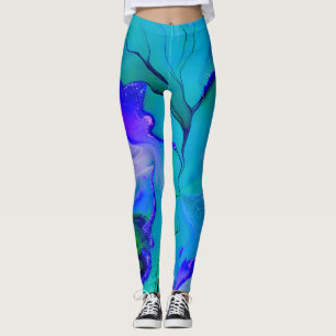 Acryl Abstract Creativ Blauw, Paars en Groen Leggings