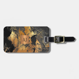 Acryl abstract schilderij koper zwart monogram bagagelabel