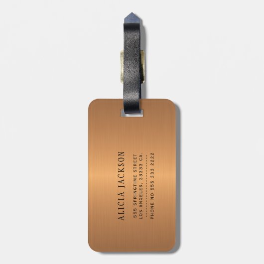 Acryl abstract schilderij koper zwart monogram bagagelabel (Achterkant verticaal)