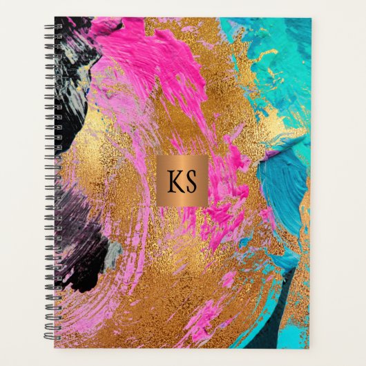 Acryl abstract schilderij kopergoud monogrammed planner (Voorkant)
