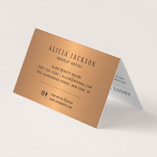 Acryl abstract schilderij kopergoud monogrammed visitekaartje (Achterkant)