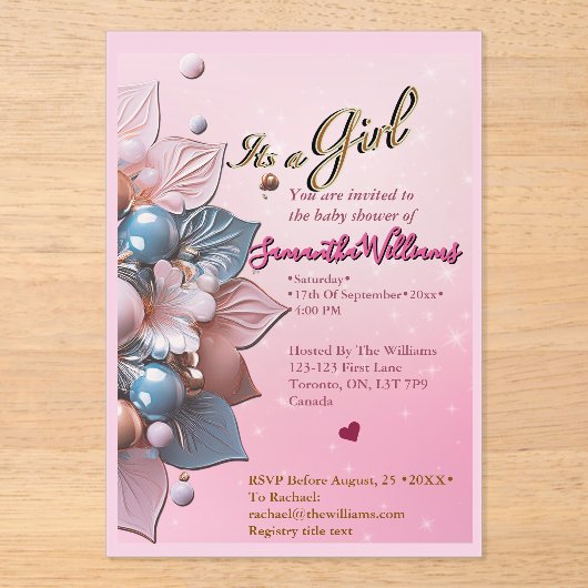 Acryl Baby Shower Uitnodiging (Voorkant)