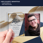 ACRYL BAR MITZVAH Foto Blauw Goud Elegant Acryl Uitnodigingen<br><div class="desc">Deze moderne acrylfoto Bar Mitswa Invitation kan helder of bevroren zijn,  rechthoek of boog in de gewenste vorm om aan uw behoeften te voldoen. U kunt de kleur van de tekst wijzigen in ontwerpgereedschappen.</div>