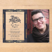 ACRYL BAR MITZVAH Foto Blauw Goud Elegant Acryl Uitnodigingen (Voorkant)