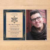 ACRYL BAR MITZVAH Foto Blauw Goud Elegant Modern Acryl Uitnodigingen (Voorkant)