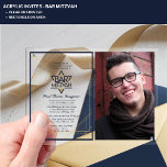 ACRYL BAR MITZVAH Foto Blauw Gouden Ster David Acryl Uitnodigingen<br><div class="desc">Deze moderne acrylfoto Bar Mitswa Invitation kan helder of bevroren zijn,  rechthoek of boog in de gewenste vorm om aan uw behoeften te voldoen. U kunt de kleur van de tekst wijzigen in ontwerpgereedschappen.</div>
