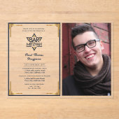 ACRYL BAR MITZVAH Foto Navy Gold Star David Acryl Uitnodigingen (Voorkant)