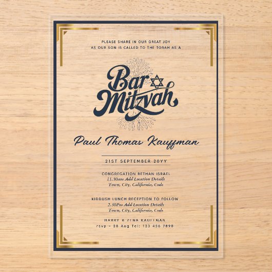Acryl BAR MITZVAH Kwaliteit Luxe Minimalistisch Acryl Uitnodigingen (Voorkant)