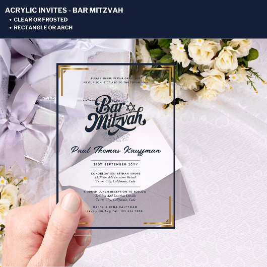 Acryl BAR MITZVAH Kwaliteit Luxe Minimalistisch Acryl Uitnodigingen