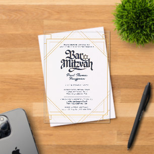 Acryl BAR MITZVAH Navy Gold Luxe Minimalist Acryl Uitnodigingen