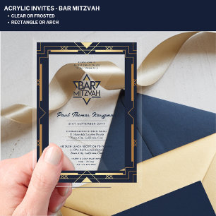 Acryl BAR MITZVAH Navy Gold Modern Clear Elegant Acryl Uitnodigingen