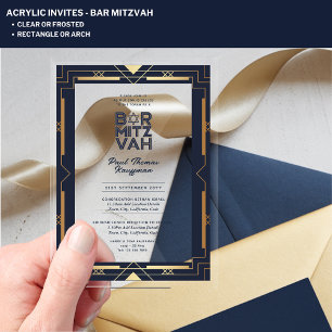 Acryl BAR MITZVAH Navy Gold Modern Clear Elegant Acryl Uitnodigingen