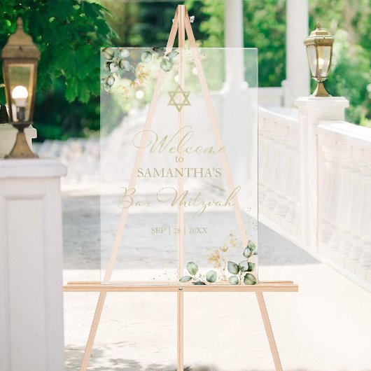 Acryl Bar Mitzvah Welkomstbord | Eucalyptus Bord