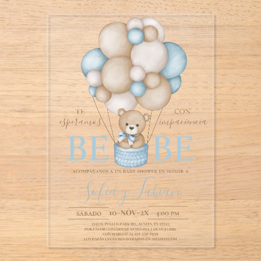 Acryl Beer Ballonnen Boy Baby shower Acryl Uitnodigingen (Voorkant)