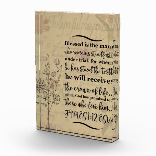 Acryl bijbelvers blok - James 1:12 ESV (Rechts)