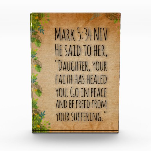Acryl bijbelvers blok - Marcus 5:34 (Voorkant)