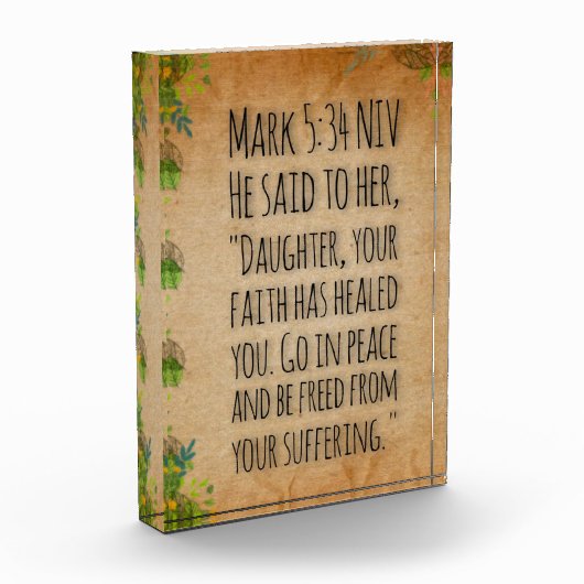 Acryl bijbelvers blok - Marcus 5:34 (Links)