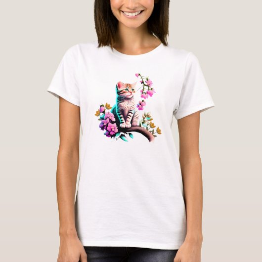 Acryl Bloem Kat Schattige T-shirt (Voorkant)