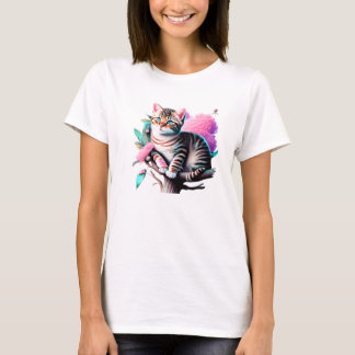 Acryl Bloem Kat Schattige T-shirt