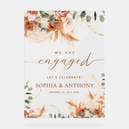 Acryl Bloemen Pampas Engagement Party Welkom Acryl Bord (Voorkant)