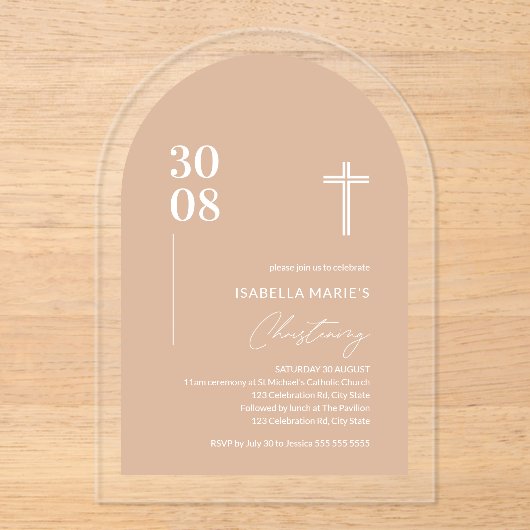 Acryl Blush Roze doop uitnodiging (Voorkant)