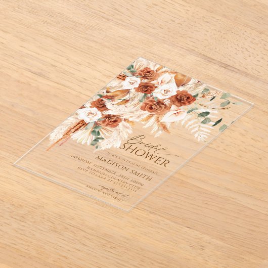 Acryl Boho Floral Pampas Vrijgezellenfeest Acryl Uitnodigingen (Laagn)