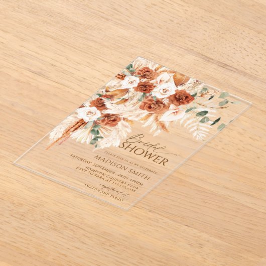 Acryl Boho Floral Pampas Vrijgezellenfeest Acryl Uitnodigingen (Laagn)