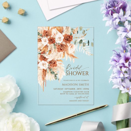 Acryl Boho Floral Pampas Vrijgezellenfeest Acryl Uitnodigingen (Insitu (Huwelijk))