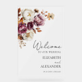 Acryl Bourgondië Bloemen Fall Wedding Party Sign Acryl Bord (Voorkant)