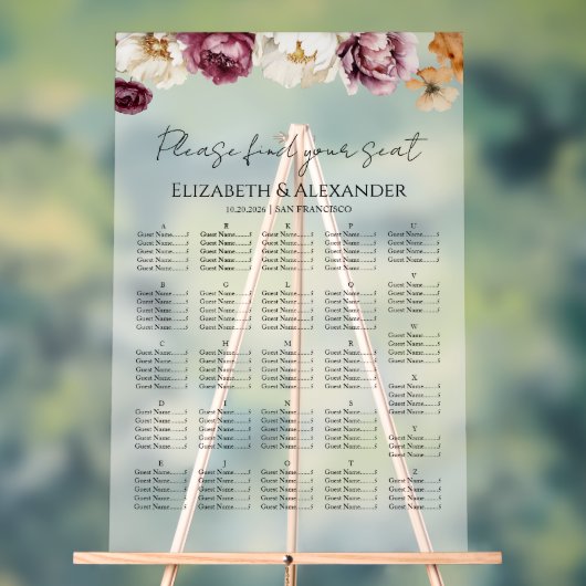 Acryl Bourgondië Bloemen Herfst Trouwstoel Grafiek Acryl Bord (Neutraal)