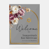 Acryl Bourgondische Herfst Bat Mitzvah Welkomstbor Bord (Voorkant)