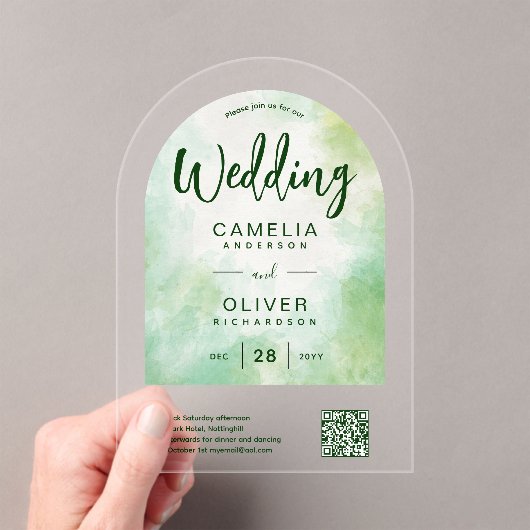 ACRYL BRUILOFT Artistieke Groene QR Code RSVP Webs Acryl Uitnodigingen (Insitu (Draagbaar))