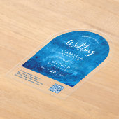 ACRYL BRUILOFT Distressed SKY BLUE QR Code RSVP Acryl Uitnodigingen (Laagn)