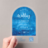 ACRYL BRUILOFT Distressed SKY BLUE QR Code RSVP Uitnodigingen (Insitu (Draagbaar))