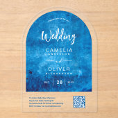 ACRYL BRUILOFT Distressed SKY BLUE QR Code RSVP Uitnodigingen (Voorkant)