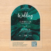 ACRYL BRUILOFT Emerald Green QR Code RSVP Website Uitnodigingen (Voorkant)
