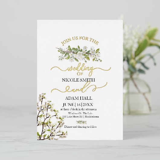 Acryl bruiloft groen en bloemen uitnodiging (Staand Voorkant)