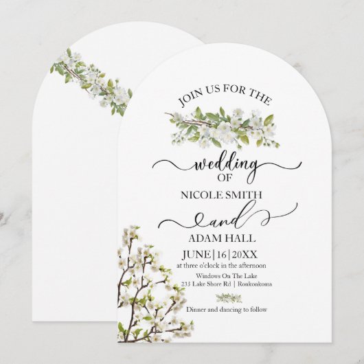 Acryl bruiloft groen en bloemen uitnodiging (Voorkant / Achterkant)