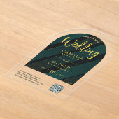 ACRYL BRUILOFT Groen Goud QR Code RSVP Website Acryl Uitnodigingen (Laagn)