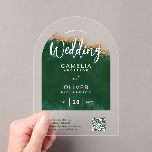 ACRYL BRUILOFT Groene Agaat QR Code RSVP Website Acryl Uitnodigingen (Insitu (Draagbaar))