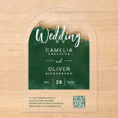 ACRYL BRUILOFT Groene Agaat QR Code RSVP Website Acryl Uitnodigingen (Voorkant)