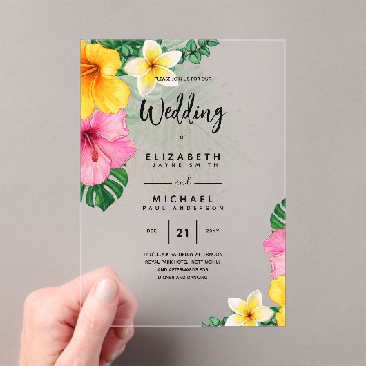 ACRYL bruiloft nodigen tropische bloemen Luau Beac Acryl Uitnodigingen (Insitu (Draagbaar))